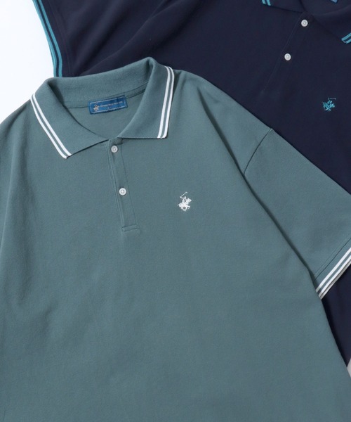 BEVERLY HILLS POLO CLUB（ビバリーヒルズポロクラブ）の「BEVERLY HILLS POLO CLUB/ビバリーヒルズポロクラブ オーバーサイズ ワンポイント刺繍 鹿の子 ラインリブ 半袖ポロシャツ レディース メンズ（ポロシャツ・メンズ・グリーン/ネイビー/ブラック/オリーブ/サックスブルー/オフホワイト・M/L/LL）」の4枚目の写真
