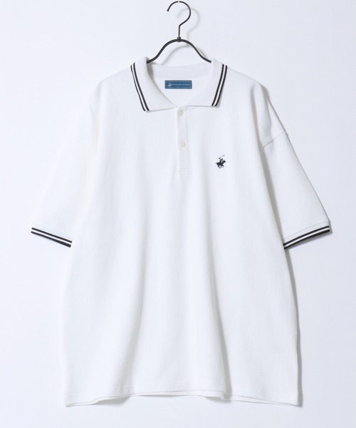 BEVERLY HILLS POLO CLUB（ビバリーヒルズポロクラブ）の「BEVERLY HILLS POLO CLUB/ビバリーヒルズポロクラブ オーバーサイズ ワンポイント刺繍 鹿の子 ラインリブ 半袖ポロシャツ レディース メンズ（ポロシャツ・メンズ・グリーン/ネイビー/ブラック/オリーブ/サックスブルー/オフホワイト・M/L/LL）」の7枚目の写真