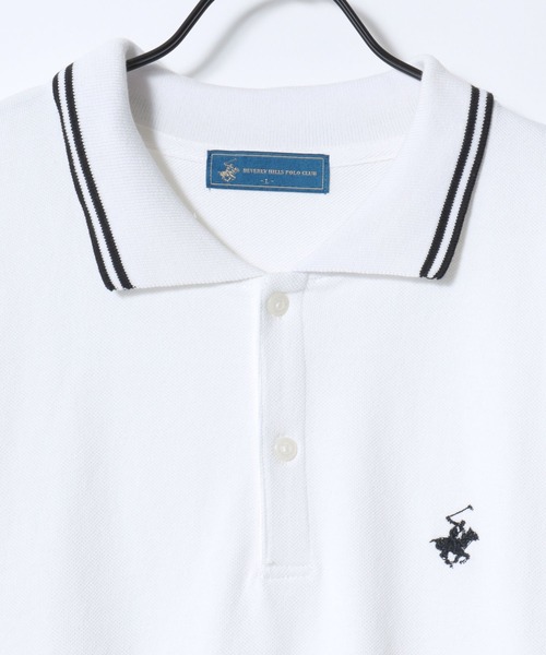 BEVERLY HILLS POLO CLUB（ビバリーヒルズポロクラブ）の「BEVERLY HILLS POLO CLUB/ビバリーヒルズポロクラブ オーバーサイズ ワンポイント刺繍 鹿の子 ラインリブ 半袖ポロシャツ レディース メンズ（ポロシャツ・メンズ・グリーン/ネイビー/ブラック/オリーブ/サックスブルー/オフホワイト・M/L/LL）」の14枚目の写真