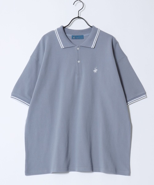 BEVERLY HILLS POLO CLUB（ビバリーヒルズポロクラブ）の「BEVERLY HILLS POLO CLUB/ビバリーヒルズポロクラブ オーバーサイズ ワンポイント刺繍 鹿の子 ラインリブ 半袖ポロシャツ レディース メンズ（ポロシャツ・メンズ・グリーン/ネイビー/ブラック/オリーブ/サックスブルー/オフホワイト・M/L/LL）」の12枚目の写真