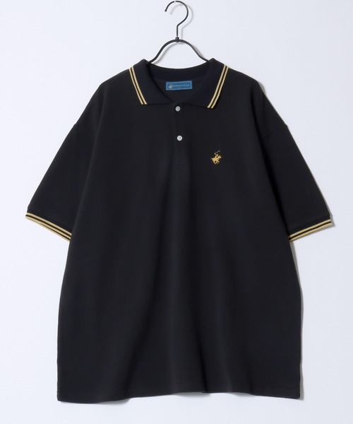 BEVERLY HILLS POLO CLUB（ビバリーヒルズポロクラブ）の「BEVERLY HILLS POLO CLUB/ビバリーヒルズポロクラブ オーバーサイズ ワンポイント刺繍 鹿の子 ラインリブ 半袖ポロシャツ レディース メンズ（ポロシャツ・メンズ・グリーン/ネイビー/ブラック/オリーブ/サックスブルー/オフホワイト・M/L/LL）」の8枚目の写真