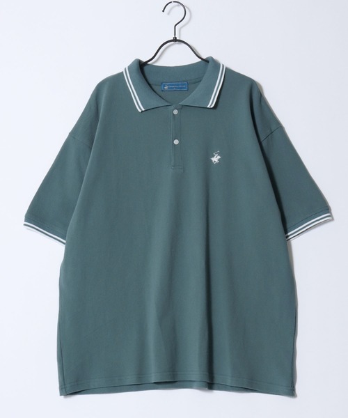 BEVERLY HILLS POLO CLUB（ビバリーヒルズポロクラブ）の「BEVERLY HILLS POLO CLUB/ビバリーヒルズポロクラブ オーバーサイズ ワンポイント刺繍 鹿の子 ラインリブ 半袖ポロシャツ レディース メンズ（ポロシャツ・メンズ・グリーン/ネイビー/ブラック/オリーブ/サックスブルー/オフホワイト・M/L/LL）」の10枚目の写真