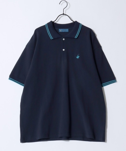 BEVERLY HILLS POLO CLUB（ビバリーヒルズポロクラブ）の「BEVERLY HILLS POLO CLUB/ビバリーヒルズポロクラブ オーバーサイズ ワンポイント刺繍 鹿の子 ラインリブ 半袖ポロシャツ レディース メンズ（ポロシャツ・メンズ・グリーン/ネイビー/ブラック/オリーブ/サックスブルー/オフホワイト・M/L/LL）」の11枚目の写真