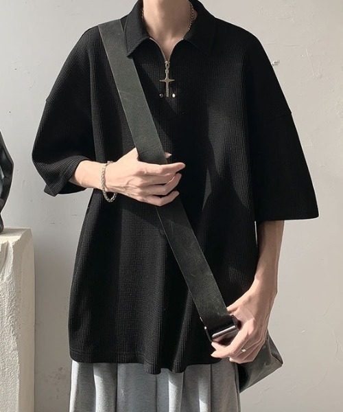 link lot(リンクロット)の「クロスハーフジップポロシャツ(ポロシャツ・メンズ・ホワイト/ブラック・L/M)」の2枚目の写真