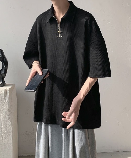 link lot(リンクロット)の「クロスハーフジップポロシャツ(ポロシャツ・メンズ・ホワイト/ブラック・L/M)」の5枚目の写真