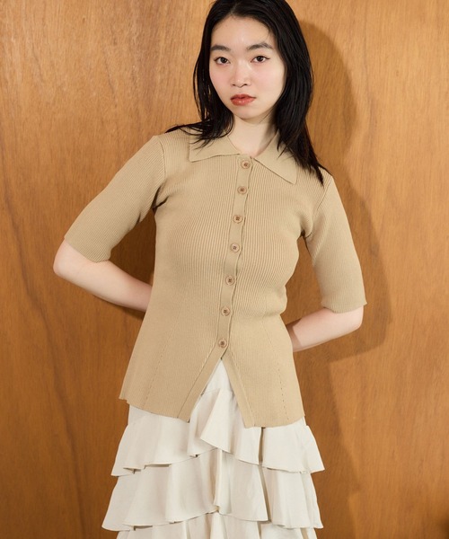 mysty woman（ミスティウーマン）の「UVカットニットポロカーディガン 666168（カーディガン/ボレロ・レディース・ライトグレー/ベージュ/オフホワイト/ブラック・FREE）」の4枚目の写真