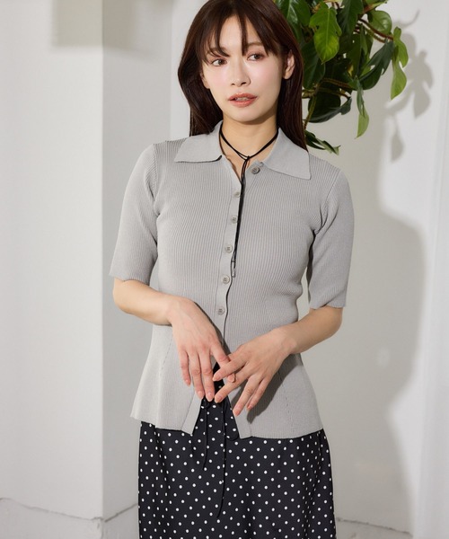 mysty woman（ミスティウーマン）の「UVカットニットポロカーディガン 666168（カーディガン/ボレロ・レディース・ライトグレー/ベージュ/オフホワイト/ブラック・FREE）」の3枚目の写真