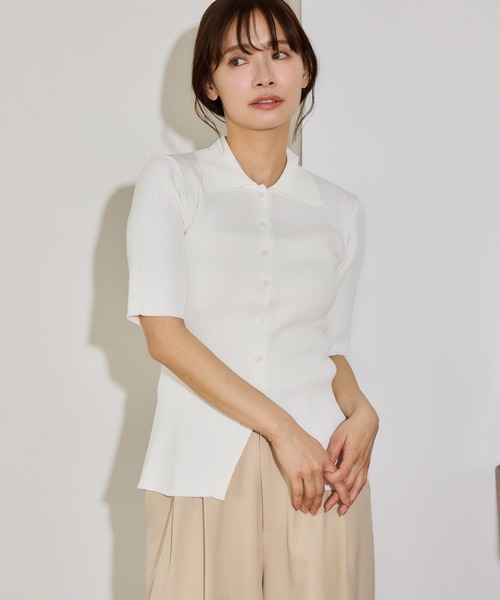 mysty woman（ミスティウーマン）の「UVカットニットポロカーディガン 666168（カーディガン/ボレロ・レディース・ライトグレー/ベージュ/オフホワイト/ブラック・FREE）」の8枚目の写真