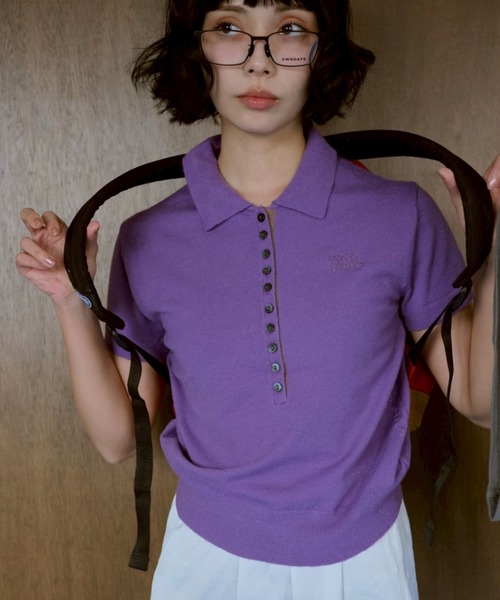 common gull products.(コモンガルプロダクツ)の「気温に甘えるポロニット(ニット/セーター・レディース・パープル系/カーキ/レッド系・LARGE/MEDIUM/SMALL)」の3枚目の写真