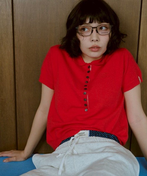 common gull products.(コモンガルプロダクツ)の「気温に甘えるポロニット(ニット/セーター・レディース・パープル系/カーキ/レッド系・LARGE/MEDIUM/SMALL)」の1枚目の写真