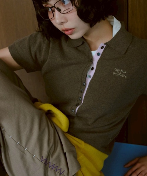 common gull products.(コモンガルプロダクツ)の「気温に甘えるポロニット(ニット/セーター・レディース・パープル系/カーキ/レッド系・LARGE/MEDIUM/SMALL)」の2枚目の写真