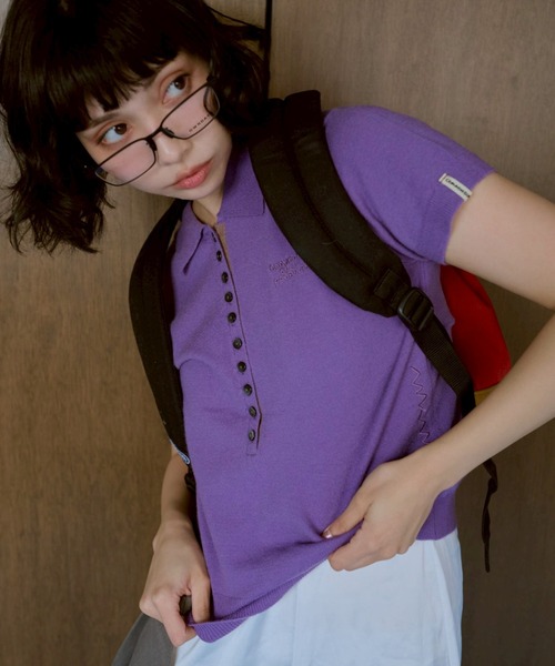 common gull products.(コモンガルプロダクツ)の「気温に甘えるポロニット(ニット/セーター・レディース・パープル系/カーキ/レッド系・LARGE/MEDIUM/SMALL)」の4枚目の写真