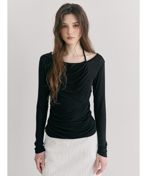 ETMON(エトモン)の「Halter Shirring T-Shirt, Black(Tシャツ/カットソー・レディース・その他・F)」の1枚目の写真