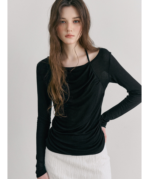 ETMON(エトモン)の「Halter Shirring T-Shirt, Black(Tシャツ/カットソー・レディース・その他・F)」の2枚目の写真