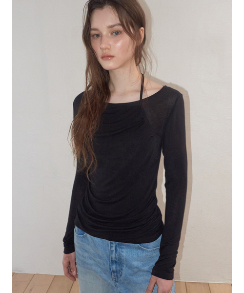 ETMON(エトモン)の「Halter Shirring T-Shirt, Black(Tシャツ/カットソー・レディース・その他・F)」の5枚目の写真