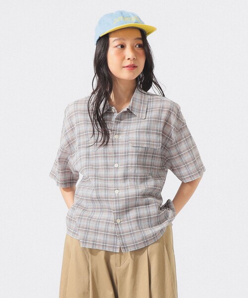 BEAMS BOY(ビームスボーイ)の「【7/31再値下げ】ボーイ チェック ショートスリーブ(シャツ/ブラウス・レディース・ベージュ/サックスブルー・ONE SIZE)」の2枚目の写真