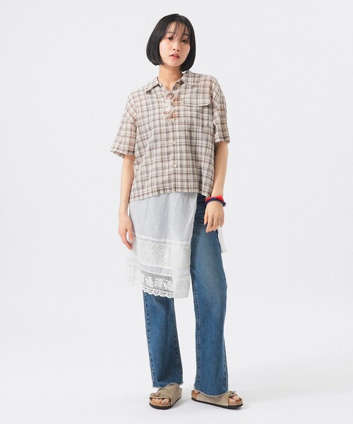 BEAMS BOY(ビームスボーイ)の「【7/31再値下げ】ボーイ チェック ショートスリーブ(シャツ/ブラウス・レディース・ベージュ/サックスブルー・ONE SIZE)」の4枚目の写真