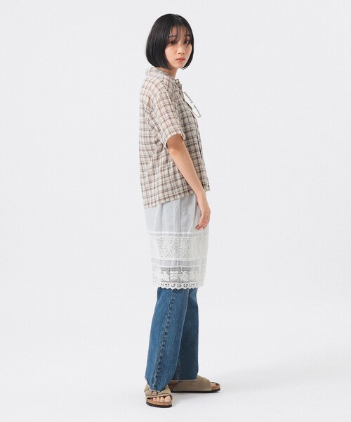 BEAMS BOY(ビームスボーイ)の「【7/31再値下げ】ボーイ チェック ショートスリーブ(シャツ/ブラウス・レディース・ベージュ/サックスブルー・ONE SIZE)」の5枚目の写真