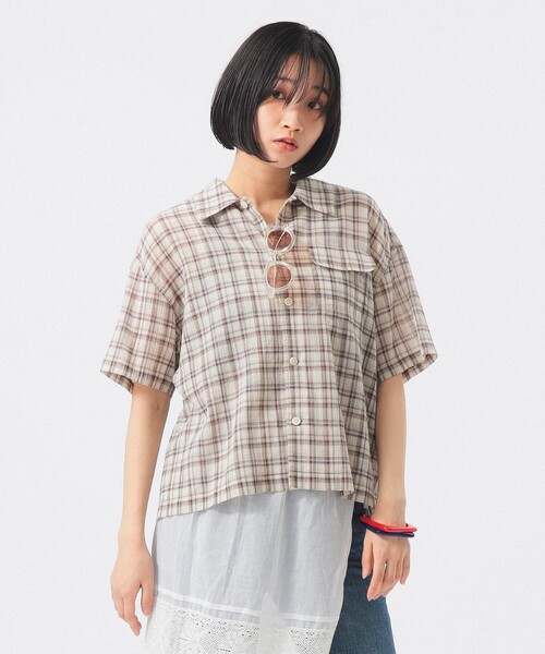BEAMS BOY(ビームスボーイ)の「【7/31再値下げ】ボーイ チェック ショートスリーブ(シャツ/ブラウス・レディース・ベージュ/サックスブルー・ONE SIZE)」の7枚目の写真
