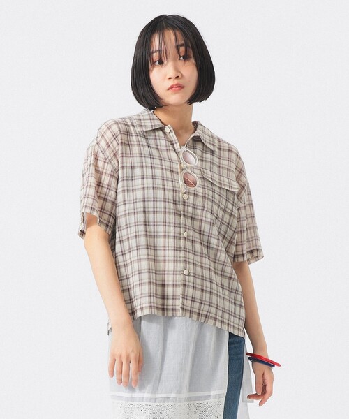 BEAMS BOY(ビームスボーイ)の「【7/31再値下げ】ボーイ チェック ショートスリーブ(シャツ/ブラウス・レディース・ベージュ/サックスブルー・ONE SIZE)」の8枚目の写真