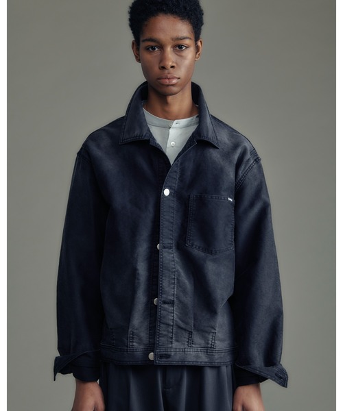 ADAM PATEK（アダムパテック）の「【ADAMPATEK/アダムパテック】blasted light moleskin short length collared jacket/ライトモールスキンショートジャケット（ブルゾン・メンズ・ブラック/ブルー・1/2）」の2枚目の写真