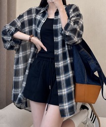 チェック柄シアーシャツ