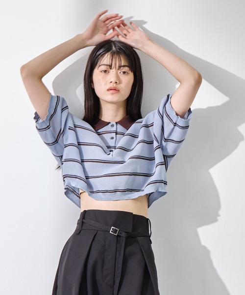 CLANE(クラネ)の「【CLANE/クラネ】SPONGY SHEER POLO KNIT TOPS/スポンジシアーポロニットトップス(ニット/セーター・レディース・ブルー/アイボリー/ネイビー・1)」の22枚目の写真