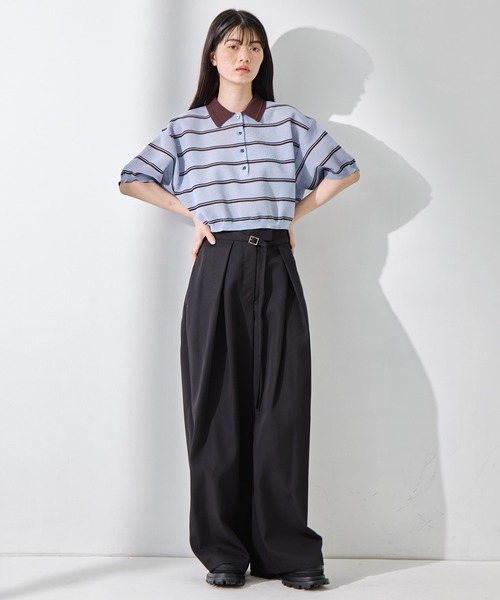 CLANE SPONGY SHEER POLO KNIT ネイビー CLANE/クラネ】SPONGY SHEER POLO KNIT TOPS/スポンジシアーポロニット