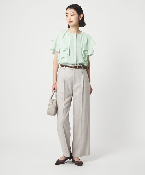 green label relaxing（グリーンレーベルリラクシング）の「Breeze Cool  ラッフル ブラウス マシンウォッシャブル 吸水速乾 通気性 UVカット（シャツ/ブラウス・レディース・ネイビー/ダークグレー/ライム/ホワイト/レッド・FREE）」の22枚目の写真