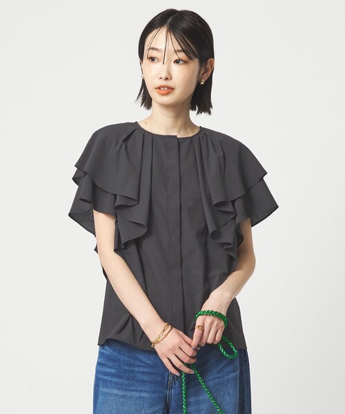 green label relaxing（グリーンレーベルリラクシング）の「Breeze Cool  ラッフル ブラウス マシンウォッシャブル 吸水速乾 通気性 UVカット（シャツ/ブラウス・レディース・ネイビー/ダークグレー/ライム/ホワイト/レッド・FREE）」の21枚目の写真