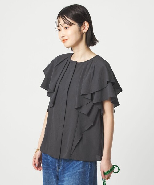 green label relaxing（グリーンレーベルリラクシング）の「Breeze Cool  ラッフル ブラウス マシンウォッシャブル 吸水速乾 通気性 UVカット（シャツ/ブラウス・レディース・ネイビー/ダークグレー/ライム/ホワイト/レッド・FREE）」の20枚目の写真