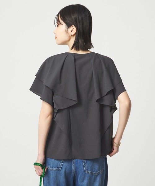 green label relaxing（グリーンレーベルリラクシング）の「Breeze Cool  ラッフル ブラウス マシンウォッシャブル 吸水速乾 通気性 UVカット（シャツ/ブラウス・レディース・ネイビー/ダークグレー/ライム/ホワイト/レッド・FREE）」の19枚目の写真