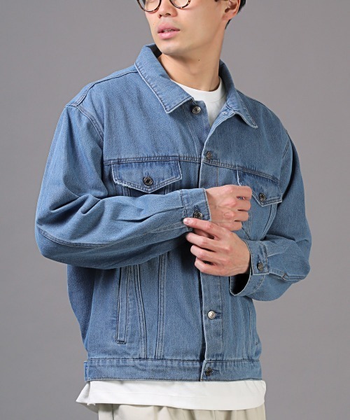 LUXSTYLE(ラグスタイル)の「ユーズド加工デニムジャケット(デニムジャケット・メンズ・ブルー/ブラック・M/XL/L)」の1枚目の写真