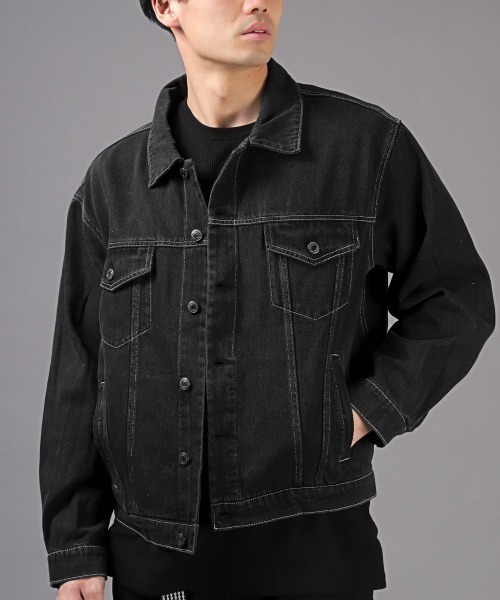 LUXSTYLE(ラグスタイル)の「ユーズド加工デニムジャケット(デニムジャケット・メンズ・ブルー/ブラック・M/XL/L)」の2枚目の写真