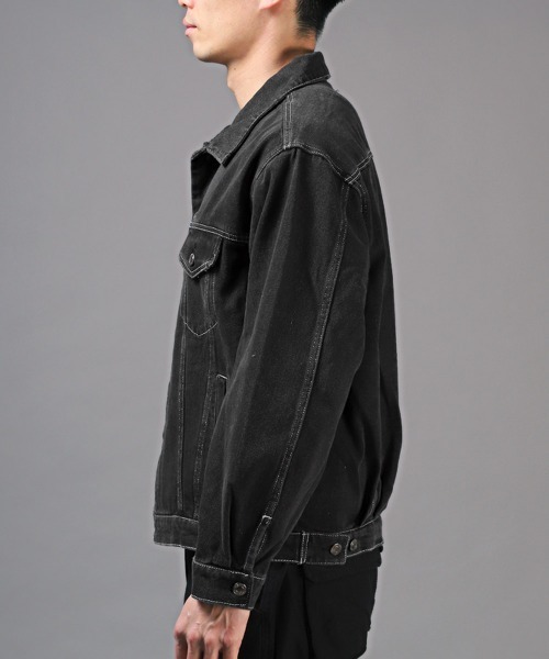 LUXSTYLE(ラグスタイル)の「ユーズド加工デニムジャケット(デニムジャケット・メンズ・ブルー/ブラック・M/XL/L)」の4枚目の写真