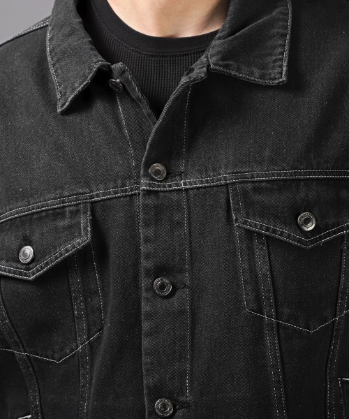 LUXSTYLE(ラグスタイル)の「ユーズド加工デニムジャケット(デニムジャケット・メンズ・ブルー/ブラック・M/XL/L)」の10枚目の写真