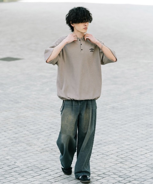 UMBRO(アンブロ)の「UMBRO アンブロ 別注コラボ オーバーサイズワンポイントロゴ刺繍ワッフルヘンリーネック半袖Tシャツ(Tシャツ/カットソー・メンズ・ブラック/グレー/チャコール・M/L/XL)」の16枚目の写真