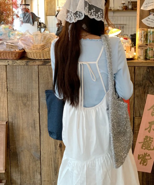 shopnikoniko(ショップニコニコ)の「ワンピース 夏 ロング丈 バックリボン ティアード キャミワンピース(ワンピース・レディース・ホワイト・フリー)」の7枚目の写真