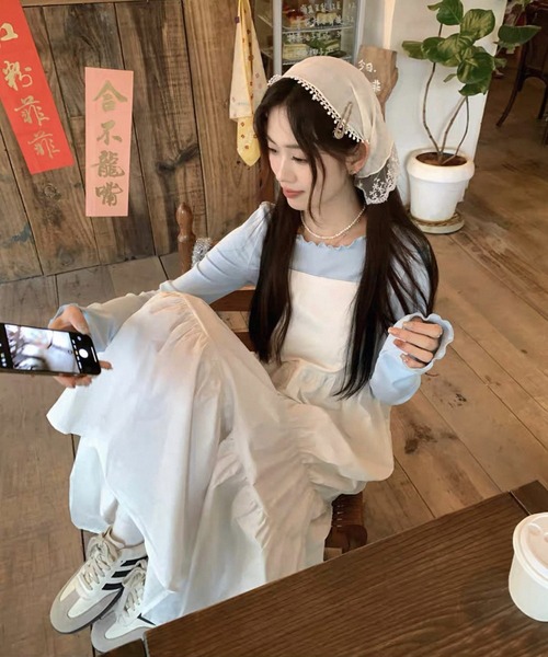 shopnikoniko(ショップニコニコ)の「ワンピース 夏 ロング丈 バックリボン ティアード キャミワンピース(ワンピース・レディース・ホワイト・フリー)」の3枚目の写真