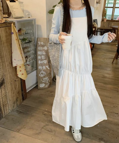 shopnikoniko(ショップニコニコ)の「ワンピース 夏 ロング丈 バックリボン ティアード キャミワンピース(ワンピース・レディース・ホワイト・フリー)」の4枚目の写真