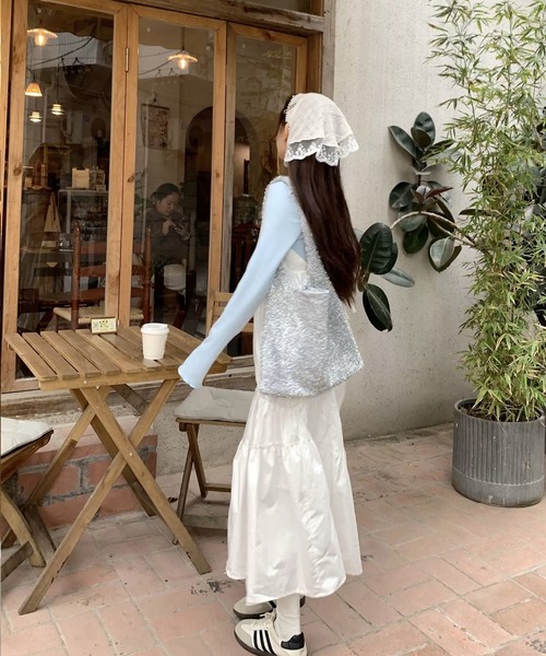 shopnikoniko(ショップニコニコ)の「ワンピース 夏 ロング丈 バックリボン ティアード キャミワンピース(ワンピース・レディース・ホワイト・フリー)」の6枚目の写真