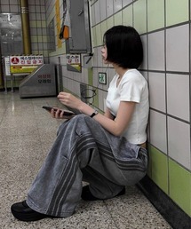 Hatsukoshi（ハツコシ）の「ヴィンテージウォッシュトリプルラインワイドパンツ（スウェットパンツ）」