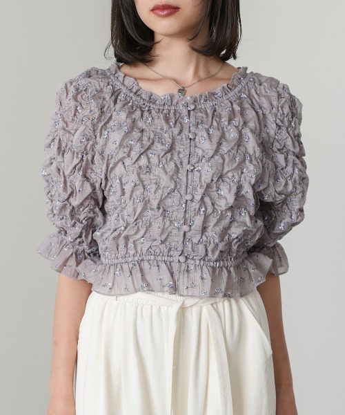 Bab（バブ）の「リトルフラワーシャーリングブラウス/くしゅくしゅブラウス/全骨格対応◎（シャツ/ブラウス・レディース・アイボリー/ブラック/ライトグレー・M）」の9枚目の写真