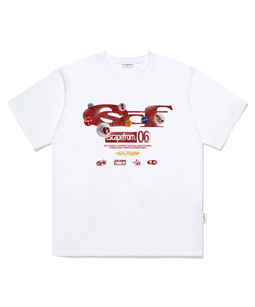 ESCAPEFROM(エスケープフロム)の「ピンボタン ESCF ロゴ コラージュプリント オーバーサイズ 半袖Tシャツ グレー(Tシャツ/カットソー・レディース・その他・MEDIUM/LARGE/SMALL)」の2枚目の写真