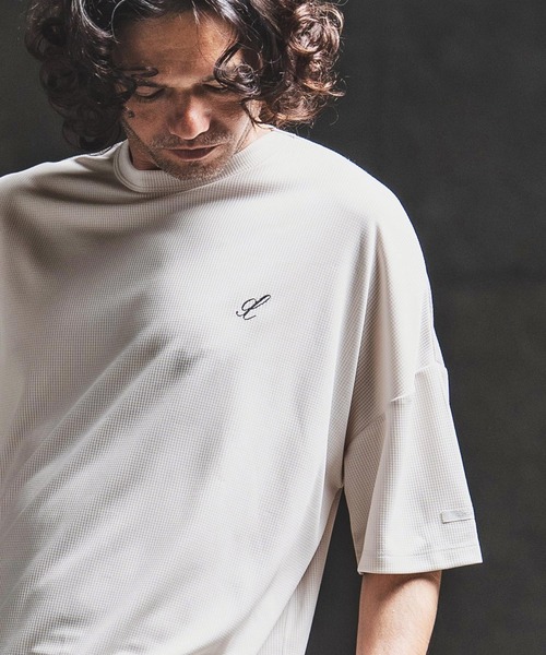 GLIMCLAP（グリムクラップ）の「mt10462- Sheer Waffle Fabric T-shirt トラックTシャツ(202-060-gls-cg)（Tシャツ/カットソー・メンズ・キナリ/パープル/ブラック・S/M/L）」の6枚目の写真
