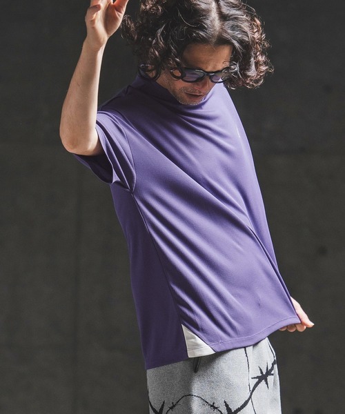 GLIMCLAP（グリムクラップ）の「mt10462- Sheer Waffle Fabric T-shirt トラックTシャツ(202-060-gls-cg)（Tシャツ/カットソー・メンズ・キナリ/パープル/ブラック・S/M/L）」の10枚目の写真