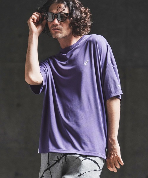 GLIMCLAP（グリムクラップ）の「mt10462- Sheer Waffle Fabric T-shirt トラックTシャツ(202-060-gls-cg)（Tシャツ/カットソー・メンズ・キナリ/パープル/ブラック・S/M/L）」の11枚目の写真