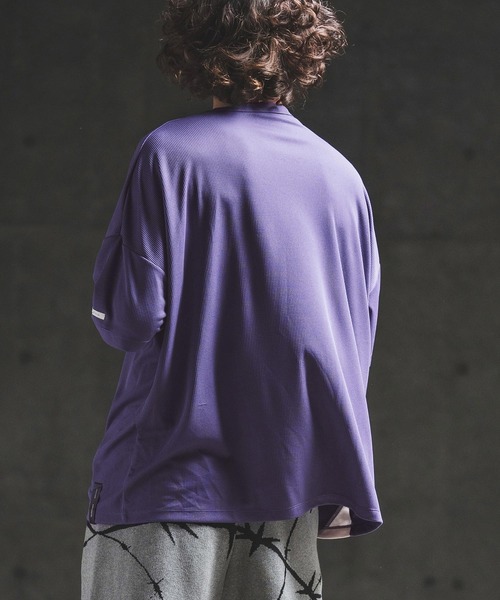 GLIMCLAP（グリムクラップ）の「mt10462- Sheer Waffle Fabric T-shirt トラックTシャツ(202-060-gls-cg)（Tシャツ/カットソー・メンズ・キナリ/パープル/ブラック・S/M/L）」の12枚目の写真