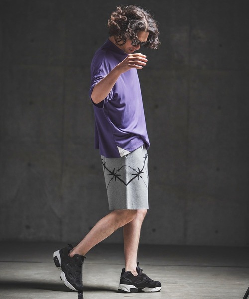 GLIMCLAP（グリムクラップ）の「mt10462- Sheer Waffle Fabric T-shirt トラックTシャツ(202-060-gls-cg)（Tシャツ/カットソー・メンズ・キナリ/パープル/ブラック・S/M/L）」の15枚目の写真
