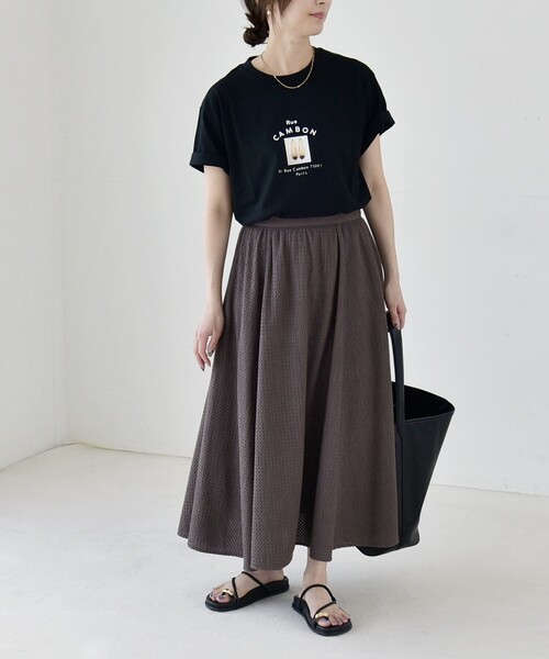 quaranciel（カランシエル）の「quaranciel:〈手洗い可能〉コットン 刺繍 パイピング フレア スカート（スカート・レディース・ブラック/チャコールグレー・ONE SIZE）」の3枚目の写真
